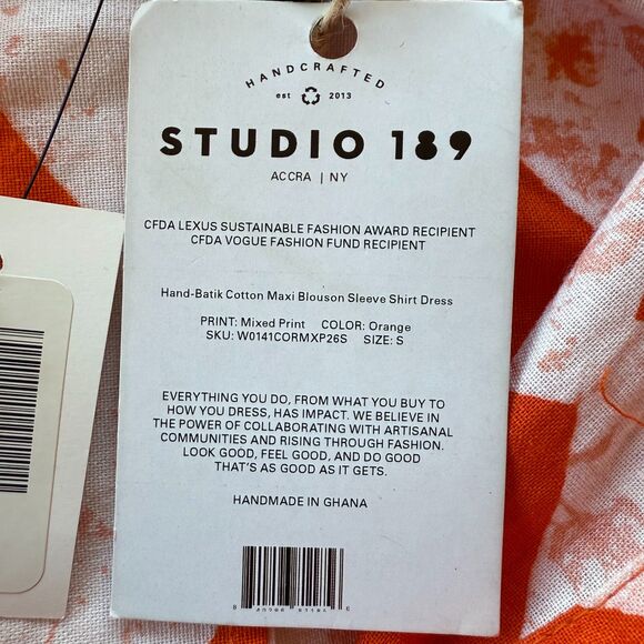 NWT Studio 189 Cotton Maxi Blouson Sleeve Shirt Dress in Orange Size Small - Picture 12 of 15